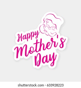 Happy Mother's Day Lettering with mother and baby icon.