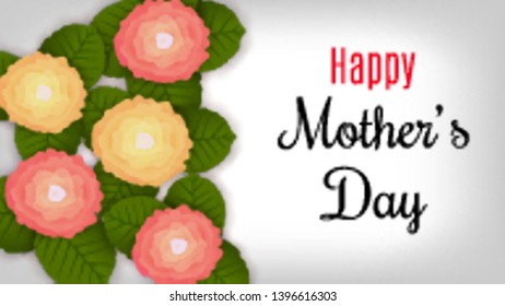 Happy Mother's Day lettering on a white. Bright illustration with red flowers. Flowers for the holiday.