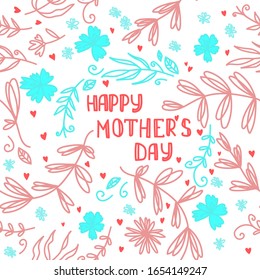 Happy Mother's Day lettering on a white. Decor element for your design and other. Ornate floral boho frame and card. Vector image, clipart, editable details.