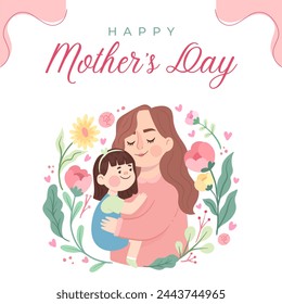 Feliz Día de la Madre con letras en un blanco. Ilustración brillante con flores y sombras. hermosa tarjeta del día de la madre con ilustración