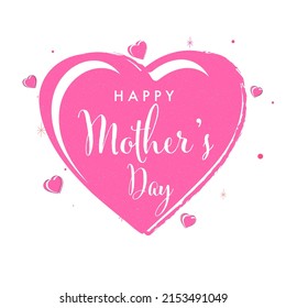 Happy Mother's Day Lettering Over Pink Hearts On White Background.