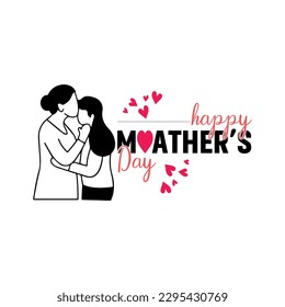 Happy Mothers Day- lettering and pink flower on white background. Vector illustration.