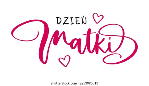 Feliz Día de la Madre con letras en polaco con corazones. Ilustración del vector