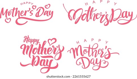 Happy Mothers Day lettering set. Handmade calligraphy vector illustration. Mother's day card with heart