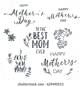Happy Mother's Day lettering set. Vector hand drawn illustration.