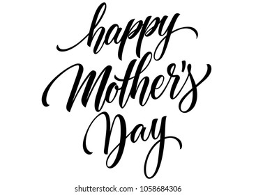 Happy mothers day lettering with swirls. Handwritten text, calligraphic inscription can be used for greeting cards, posters, banners
