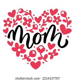 Happy Mothers Day letters. Vector illustration of handmade art. Mother's day card with heart.