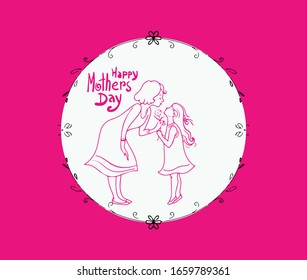Happy Mothers Day, line Drawing,pink Background_02,2020 