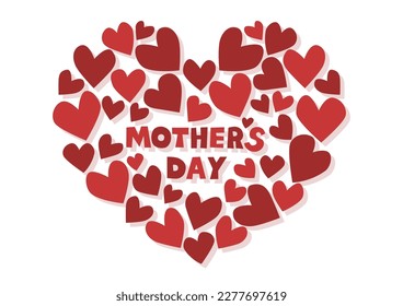 Happy mother's day logo illustration. Red heart pattern. Simple retro pop design. Vector illustration.