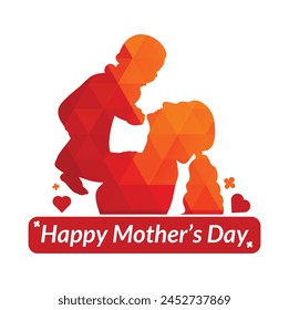 Happy Mothers Day logo vector. "Happy Mothers' Day" mom and child affection concept greeting design for all mother lovers.