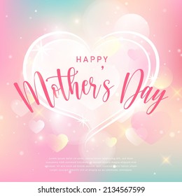 Happy mother's day love heart with colorful bokeh background