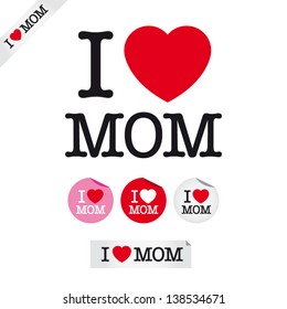 Happy Mothers Day, I Love Mom, Font Type With Signs, Stickers And Tags