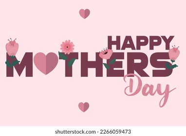 happy mothers day, ı love mom. illustration of girl holding flower