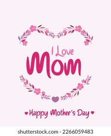happy mothers day, ı love mom. illustration of girl holding flower