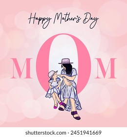 Happy Mother's Day. The Love of Mother and Little Girl.International Mother’s Day. Vector sketch hand drawn illustration.