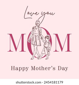 Happy Mother's Day. The Love of Mother and Child.International Mother’s Day. Vector sketch hand drawn illustration.
