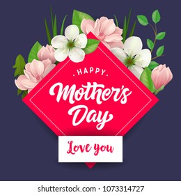 Happy Mothers Day I Love You lettering. Mothers Day greeting card. Handwritten text, calligraphy. For greeting card, invitation, poster, brochure or banner.