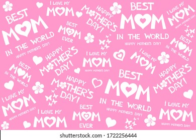 Happy Mother's Day!  I love you Mom. Best Mom ever. Lettering design. Seamless Pattern for greetings card, invitation, poster, banner, calendar. Horizontal card format for web banner or header. 