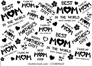 Happy Mother's Day!  I love you Mom. Best Mom ever. Lettering design. Seamless pattern for greetings card, invitation, poster, banner, calendar. Horizontal card format for web banner or header. Vector