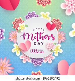 Happy Mother's Day, I love you mom beautiful realistic flowers poster banner vector, floral Greeting card wishes wallpaper background