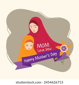 Happy mothers day, love you mom, hijab mom and muslim mother greetings card