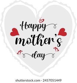 happy mothers day, love you mom, grey card with red hearts, typography,  white background, transparent