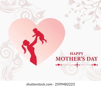 Happy Mother's Day, Loving Mother And Child Silhouette, Vector Illustration for Holiday Celebrations, Mother’s Day Background With Text, Gifts for Mother