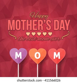 Happy Mother's Day Low Poly Hot Colors Background. Announcement, Greeting Card and Celebration Message Poster, Flyer Template