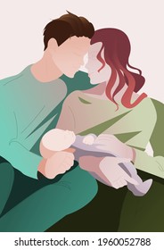 Happy Mother's Day. A man and a woman are holding their baby in their arms. Family. Happy Family Day. Vector illustration.