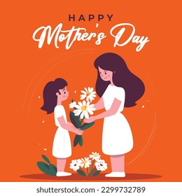 Happy Mother's Day minimalist vector art, with flowers, Anneler Günü kutlu olsun