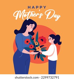 Happy Mother's Day minimalist vector art, with flowers, Anneler Günü kutlu olsun