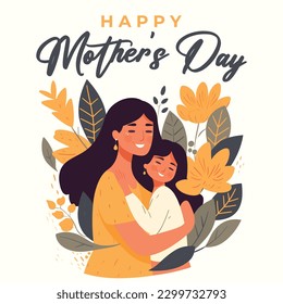 Happy Mother's Day minimalist vector art, with flowers, Anneler Günü kutlu olsun