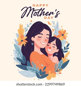 Happy Mother's Day minimalist vector art, with flowers, Anneler Günü kutlu olsun