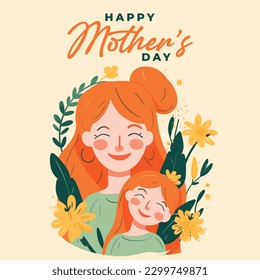 Happy Mother's Day minimalist vector art, with flowers, Anneler Günü kutlu olsun