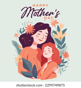 Happy Mother's Day minimalist vector art, with flowers, Anneler Günü kutlu olsun