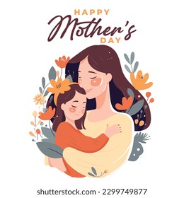 Happy Mother's Day minimalist vector art, with flowers, Anneler Günü kutlu olsun