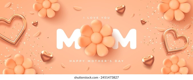 Happy Mother's Day modern banner design. 3d vector illustration.