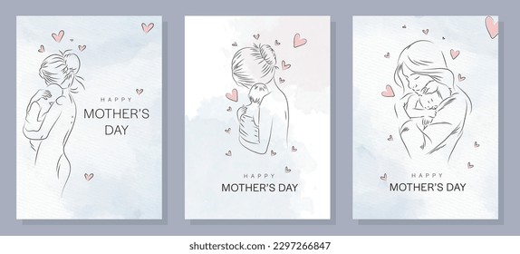 Happy mothers day mom   child love greeting design  Background hand drawn mother and baby