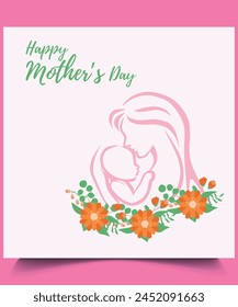  "Happy Mothers' Day" mom and child affection concept greeting design for all mother lovers. Mother's Day Template Design on a pink  social media post EPS Format.