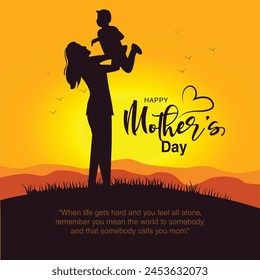 Happy mothers day with mom and children side view. abstract vector illustration design