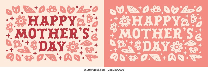 Happy Mother's Day mom floral message wishes card pink red preppy coquette cottagecore cowgirl country aesthetic. Cute retro vintage boho girly flowers decor shirt design printable lettering poster.