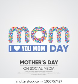 happy mother's day, mom lettering with social media icons color only, colorful circles