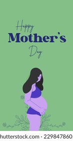 Happy mothers Day. Mom with a purple art. Mother's Day Celebration concept. Poster web banner design vector illustration.