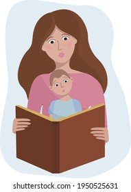 Happy Mother's Day. Mom reads to a child Vector illustration.