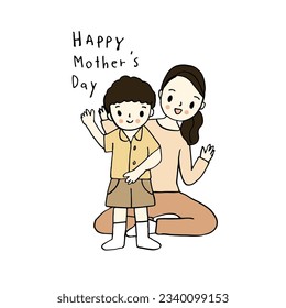 Happy Mother's day, Mom and son. Hand drawn style vector.