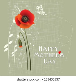 Happy Mother's Day. with moss color and poppies .Vector eps10 , illustration