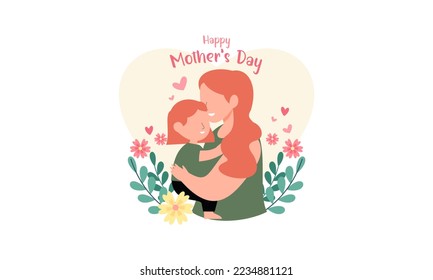 Happy Mother's Day. Happy Mother and Her Child Illustration