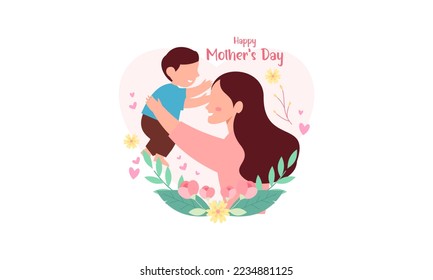 Happy Mother's Day. Happy Mother and Her Child Illustration