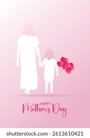 happy mother's day mother holding hand of daughter vector poster