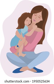 Happy Mother's Day. The mother holds the baby in her arms. Vector illustration.
